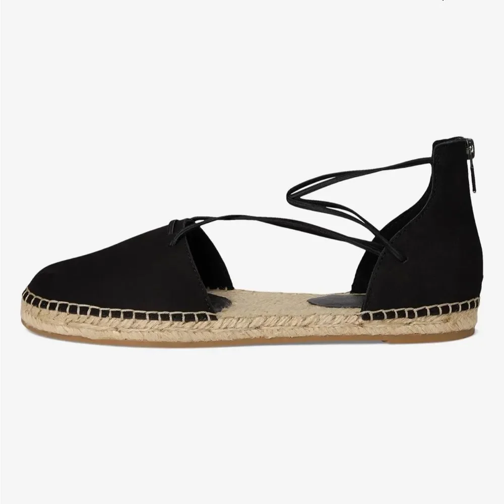 Eileen Fisher Black Suede Espadrilles Flats Sandals Sz 7.5 Coastal Vacation NWOT